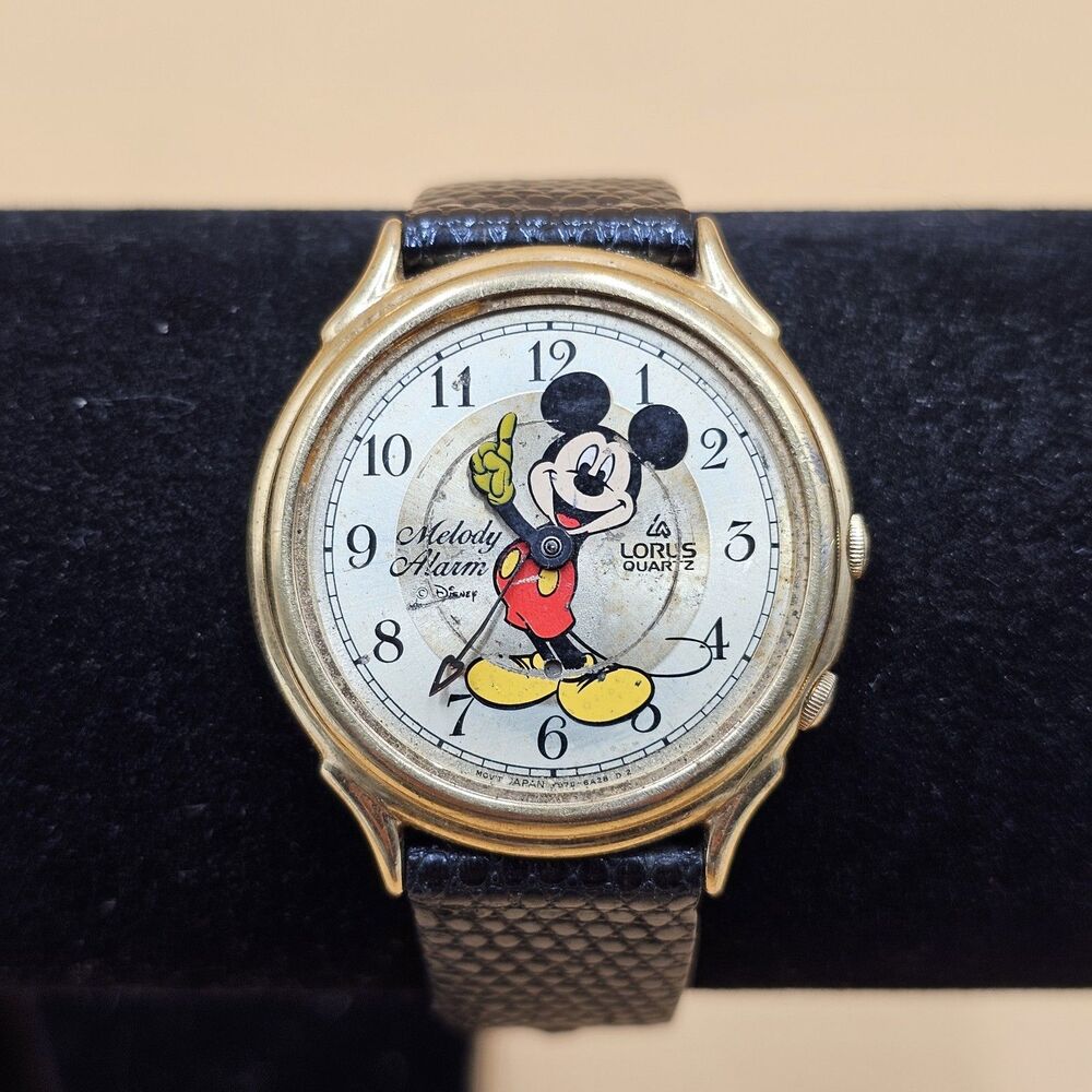 Vintage Mickey Mouse Lorus Melody Alarm Watch Y975-6A20 Gold Tone Parts Repair